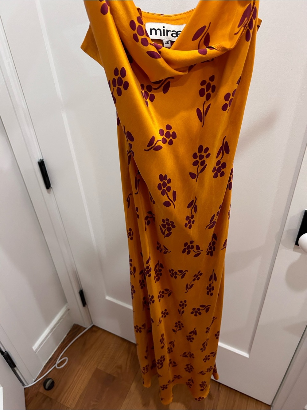 mirae Mustard Yellow Slip Dress with Plum Floral Print